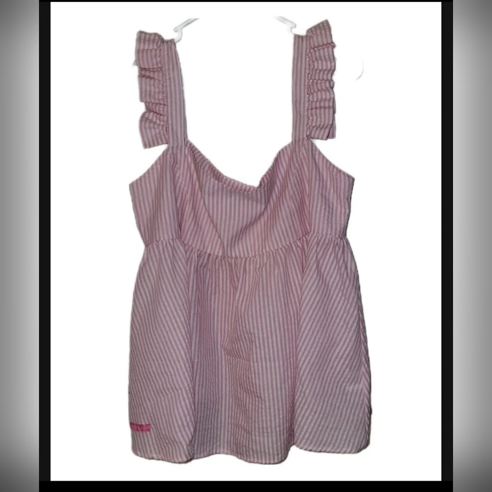 NWT Simply Southern XL Pink Babydoll Seersucker Stripe Ruffled Tank Top Blouse